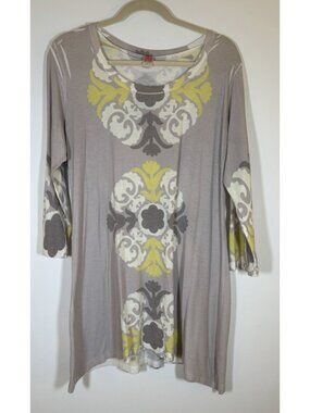 Before+Again Sundance gray yellow Butterknit burnout tunic bohemian hippie XL